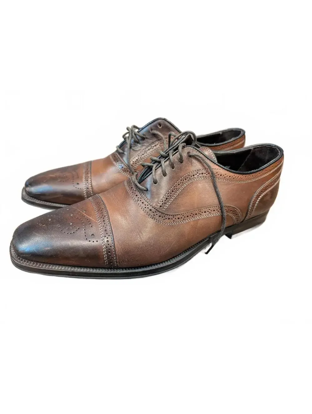 To Boot New York Adam Derrick Brown Leather Cap Toe Oxford Brogue Shoes Mens 8.5